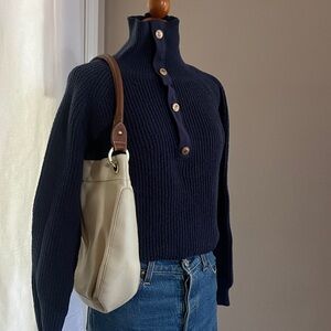 Navy Pullover Sweater with Button Detail